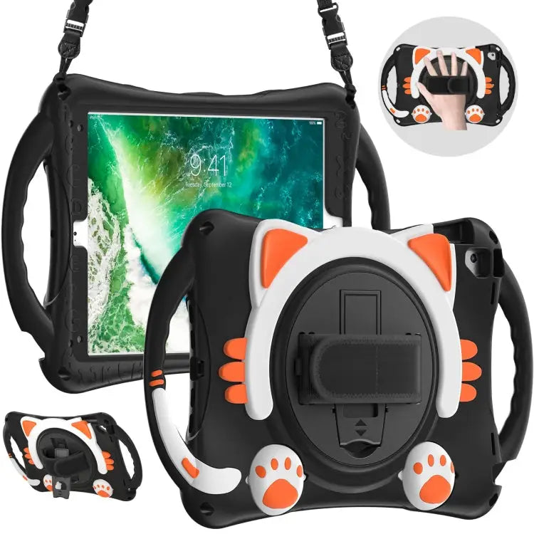 Cute Cat King Kids Shockproof EVA Protective Case with Holder & Shoulder Strap & Handle For iPad 9.7 2018 / 2017 / Air