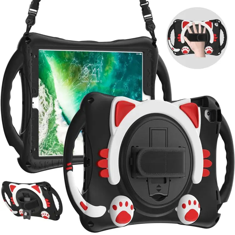Cute Cat King Kids Shockproof EVA Protective Case with Holder & Shoulder Strap & Handle For iPad 9.7 2018 / 2017 / Air