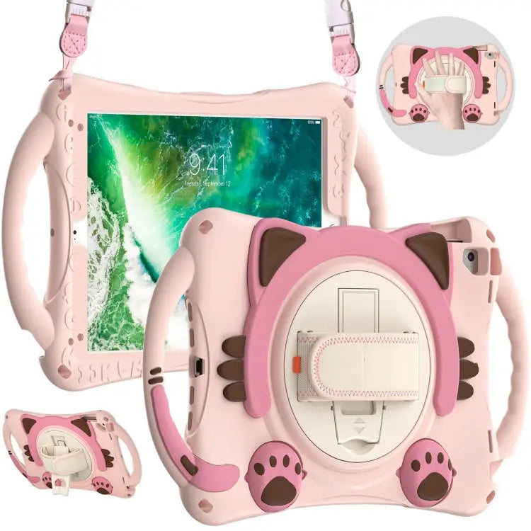 Cute Cat King Kids Shockproof EVA Protective Case with Holder & Shoulder Strap & Handle For iPad 9.7 2018 / 2017 / Air