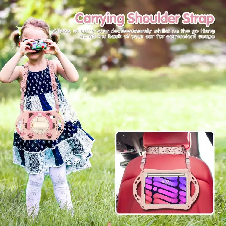Cute Cat King Kids Shockproof EVA Protective Case with Holder & Shoulder Strap & Handle For iPad mini 6 / mini 2024