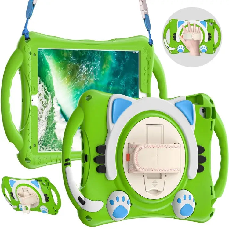 Cute Cat King Kids Shockproof EVA Protective Case with Holder & Shoulder Strap & Handle For iPad 9.7 2018 / 2017 / Air