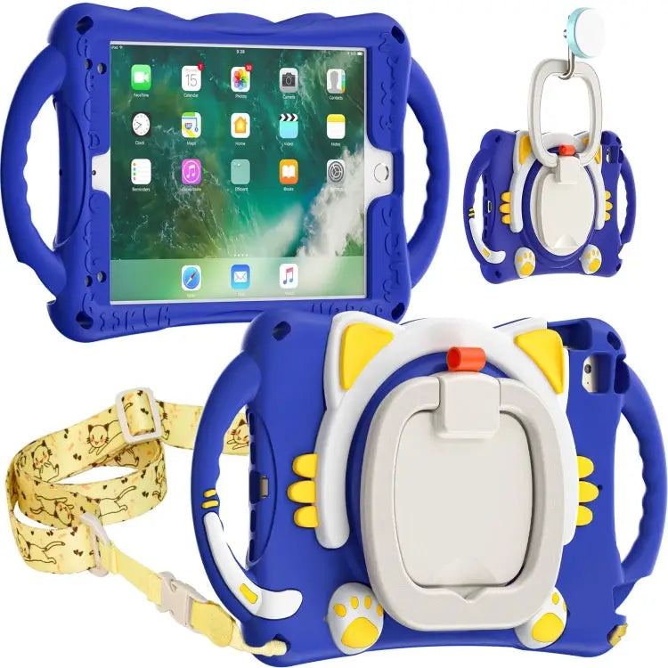 Cute Cat King Kids Shockproof EVA Protective Case with Holder & Shoulder Strap & Handle For iPad mini 2019 / 4 / 3 / 2