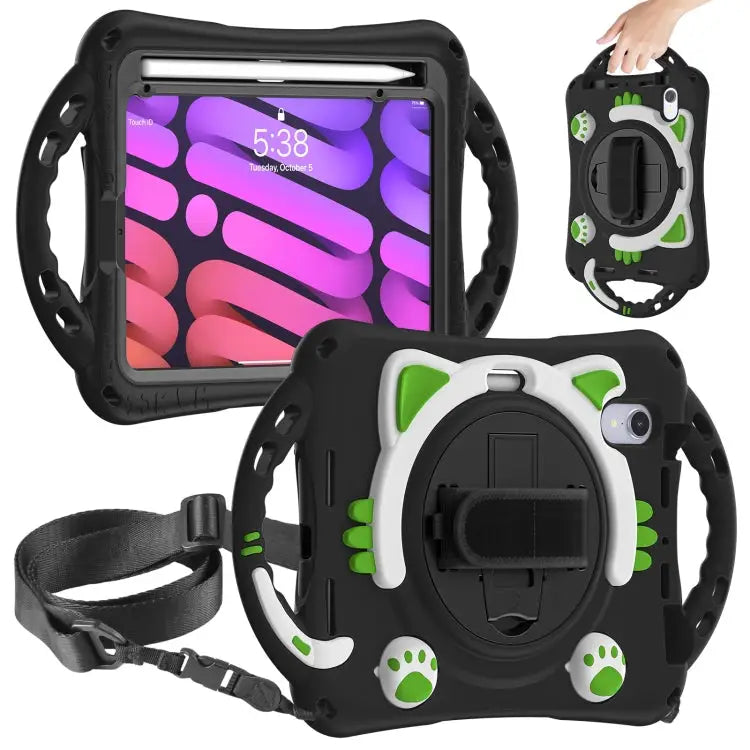 Cute Cat King Kids Shockproof EVA Protective Case with Holder & Shoulder Strap & Handle For iPad mini 6 / mini 2024