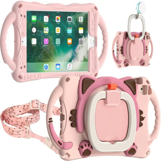 Cute Cat King Kids Shockproof EVA Protective Case with Holder & Shoulder Strap & Handle For iPad mini 2019 / 4 / 3 / 2