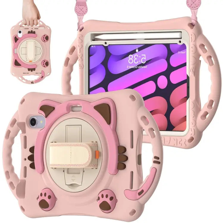 Cute Cat King Kids Shockproof EVA Protective Case with Holder & Shoulder Strap & Handle For iPad mini 6 / mini 2024