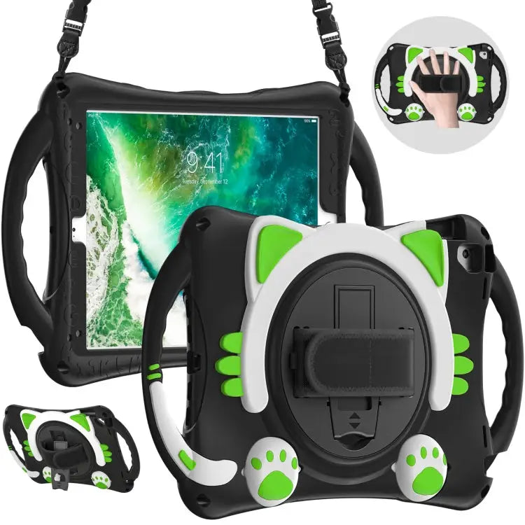Cute Cat King Kids Shockproof EVA Protective Case with Holder & Shoulder Strap & Handle For iPad 9.7 2018 / 2017 / Air