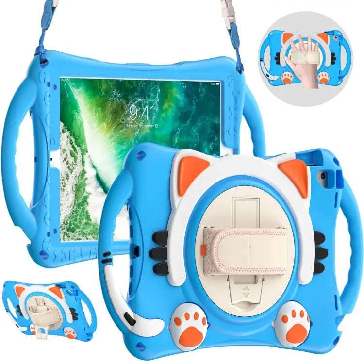 Cute Cat King Kids Shockproof EVA Protective Case with Holder & Shoulder Strap & Handle For iPad 9.7 2018 / 2017 / Air