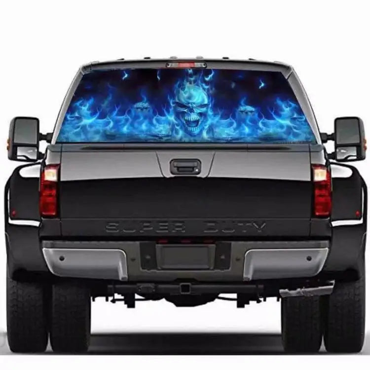 D-738 Burning Skull Car Rear Window Sticker Color Graphic Sticker 135x36cm D-738 - D-738