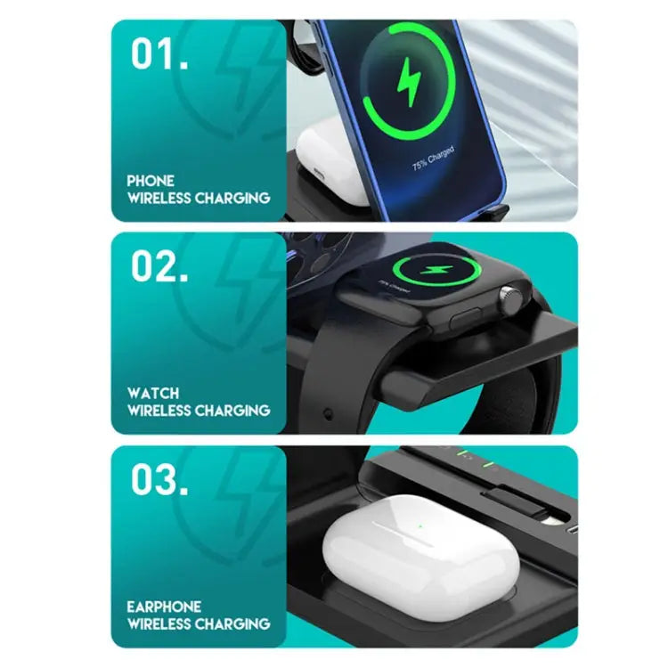 D2 15W Max 6 in 1 Multifunction Fast Wireless Charger Holder - Apple Accessories