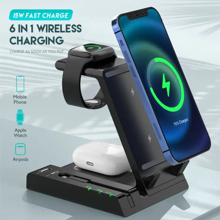 D2 15W Max 6 in 1 Multifunction Fast Wireless Charger Holder - Apple Accessories
