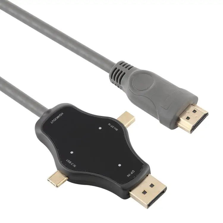 D65A 1.8m DisplayPort In & Mini DP In & USB-C / Type-C In to HDMI 4K Output Video Adapter Cable D65A - D65A