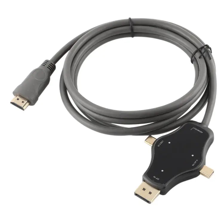 D65A 1.8m DisplayPort In & Mini DP In & USB-C / Type-C In to HDMI 4K Output Video Adapter Cable D65A - D65A