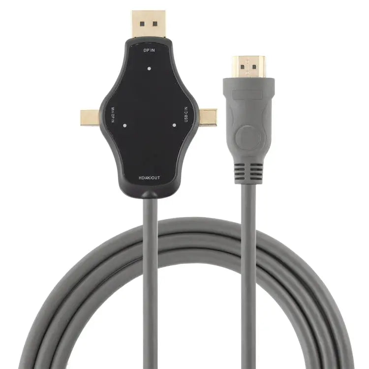 D65A 1.8m DisplayPort In & Mini DP In & USB-C / Type-C In to HDMI 4K Output Video Adapter Cable D65A - D65A