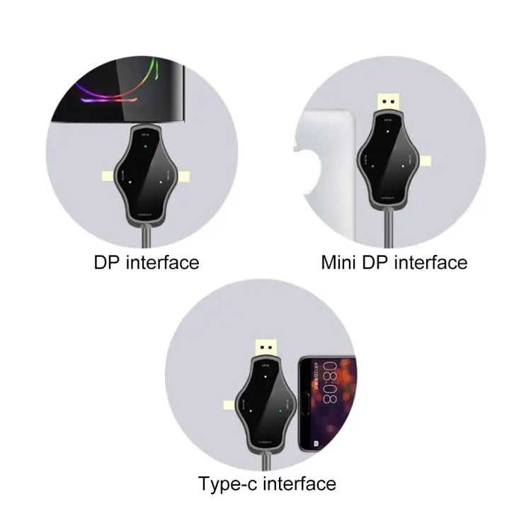 D65A 1.8m DisplayPort In & Mini DP In & USB-C / Type-C In to HDMI 4K Output Video Adapter Cable D65A - D65A