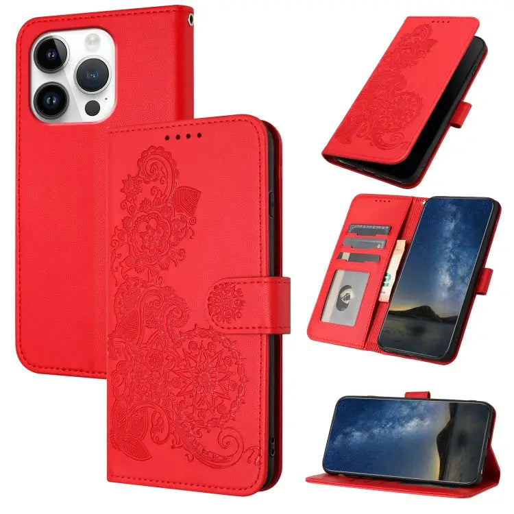 Datura Flower Embossed Flip Leather Phone Case For iPhone 16 Pro For iPhone 16 Plus For iPhone 16 - For iPhone 16 Pro