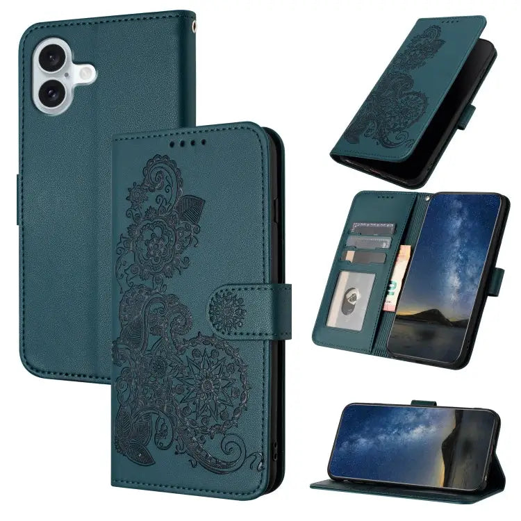 Datura Flower Embossed Flip Leather Phone Case For iPhone 16 Pro For iPhone 16 Plus For iPhone 16 - For iPhone 16 Plus