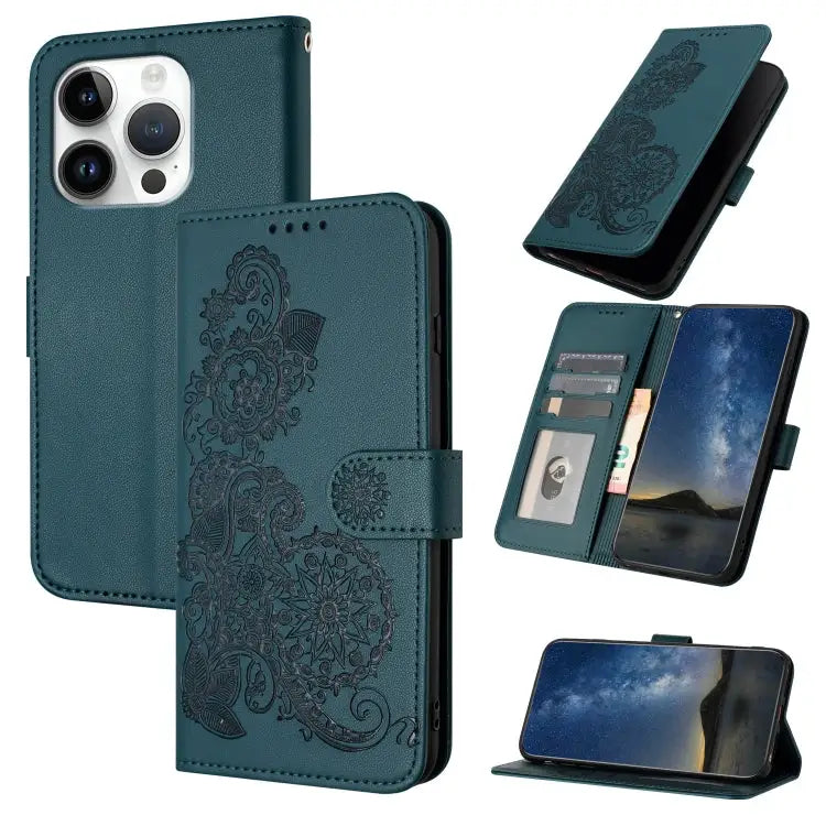 Datura Flower Embossed Flip Leather Phone Case For iPhone 16 Pro For iPhone 16 Plus For iPhone 16 - For iPhone 16 Pro