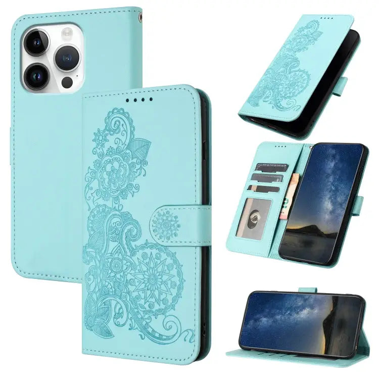 Datura Flower Embossed Flip Leather Phone Case For iPhone 16 Pro For iPhone 16 Plus For iPhone 16 - For iPhone 16 Pro