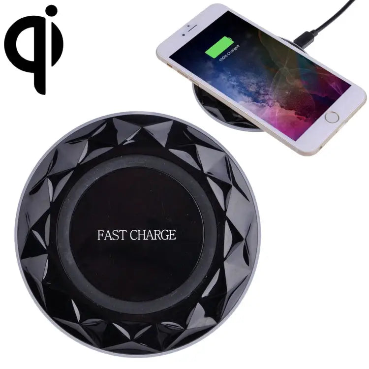 DC5V Input Diamond Qi Standard Fast Charging Wireless Charger Cable Length: 1m - DC5V Black / Black