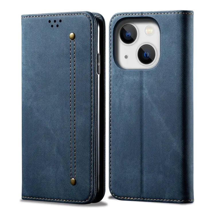Denim Texture Casual Style Horizontal Flip Leather Case For iPhone 15 Pro For iPhone 15 Plus For iPhone 15 - For iPhone