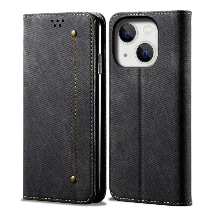Denim Texture Casual Style Horizontal Flip Leather Case For iPhone 15 Pro For iPhone 15 Plus For iPhone 15 - For iPhone
