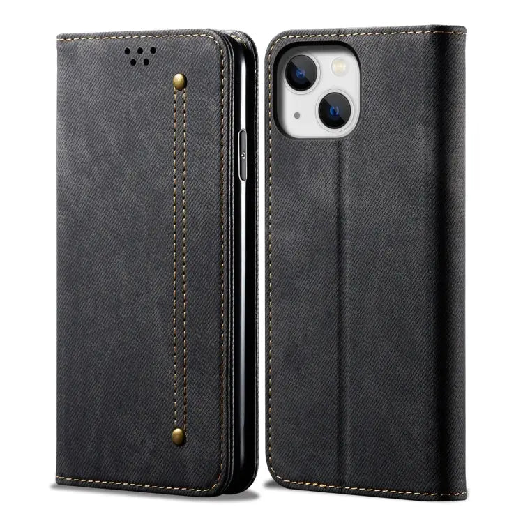 Denim Texture Casual Style Horizontal Flip Leather Case For iPhone 15 Pro For iPhone 15 Plus For iPhone 15 - For iPhone