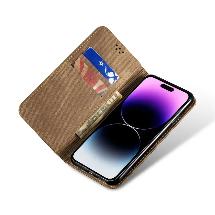 Denim Texture Casual Style Horizontal Flip Leather Case For iPhone 15 Pro For iPhone 15 Plus For iPhone 15 - Apple