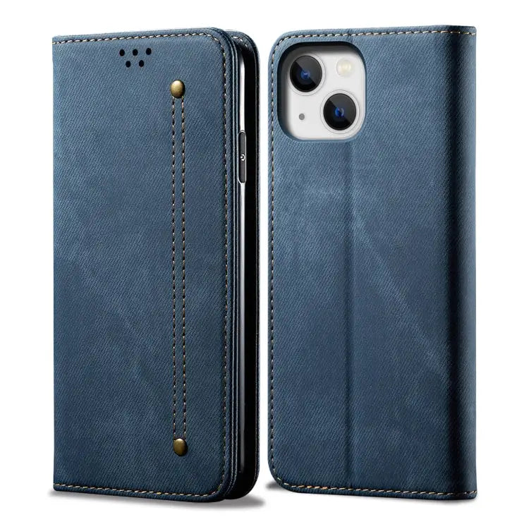 Denim Texture Casual Style Horizontal Flip Leather Case For iPhone 15 Pro For iPhone 15 Plus For iPhone 15 - For iPhone