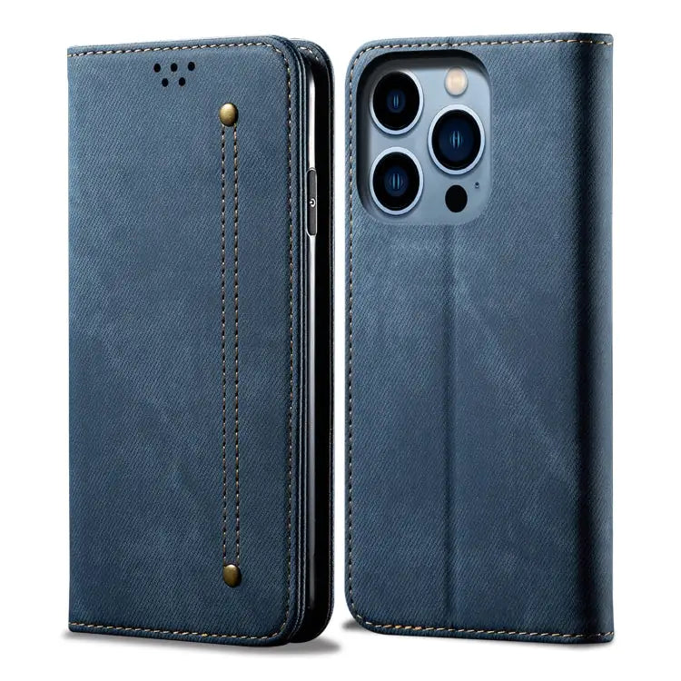 Denim Texture Casual Style Horizontal Flip Leather Case For iPhone 15 Pro For iPhone 15 Plus For iPhone 15 - For iPhone
