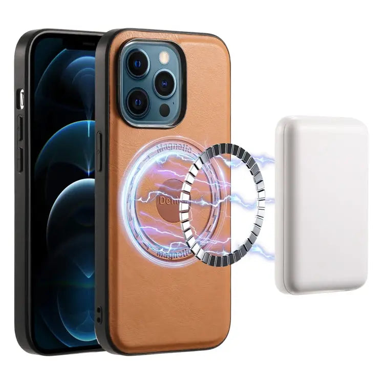 Denior Cowhide Texture Leather MagSafe Phone Case For iPhone 13 Pro Max For iPhone 13 Pro For iPhone 12/12 Pro