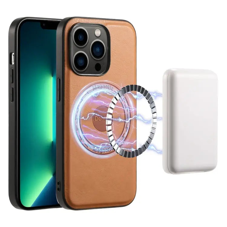 Denior Cowhide Texture Leather MagSafe Phone Case For iPhone 13 Pro Max For iPhone 13 Pro For iPhone 12/12 Pro