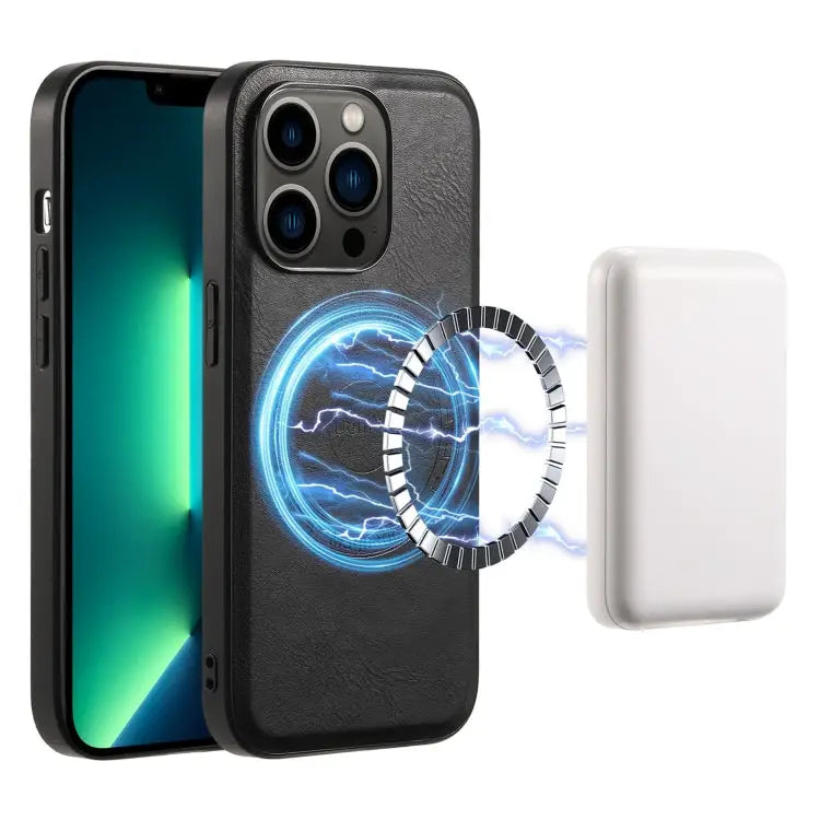 Denior Cowhide Texture Leather MagSafe Phone Case For iPhone 13 Pro Max For iPhone 13 Pro For iPhone 12/12 Pro