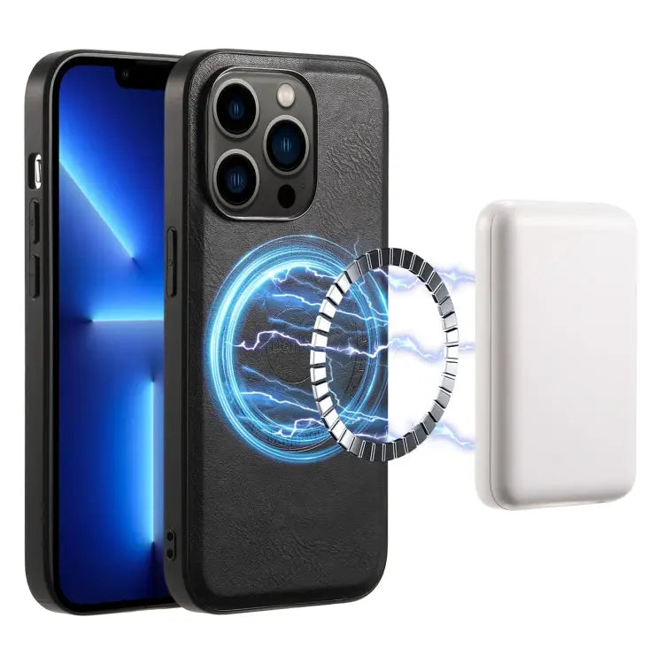 Denior Cowhide Texture Leather MagSafe Phone Case For iPhone 13 Pro Max For iPhone 13 Pro For iPhone 12/12 Pro