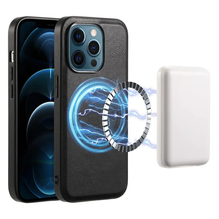 Denior Cowhide Texture Leather MagSafe Phone Case For iPhone 13 Pro Max For iPhone 13 Pro For iPhone 12/12 Pro