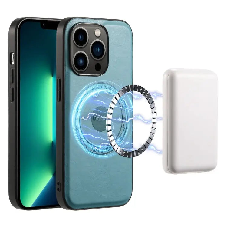 Denior Cowhide Texture Leather MagSafe Phone Case For iPhone 13 Pro Max For iPhone 13 Pro For iPhone 12/12 Pro
