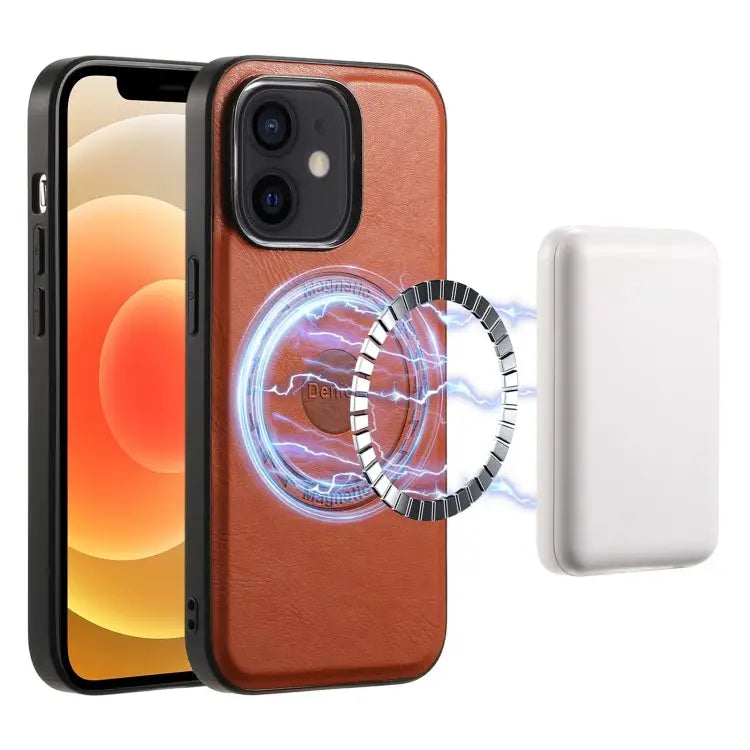 Denior Cowhide Texture Leather MagSafe Phone Case For iPhone 13 Pro Max For iPhone 13 Pro For iPhone 12/12 Pro