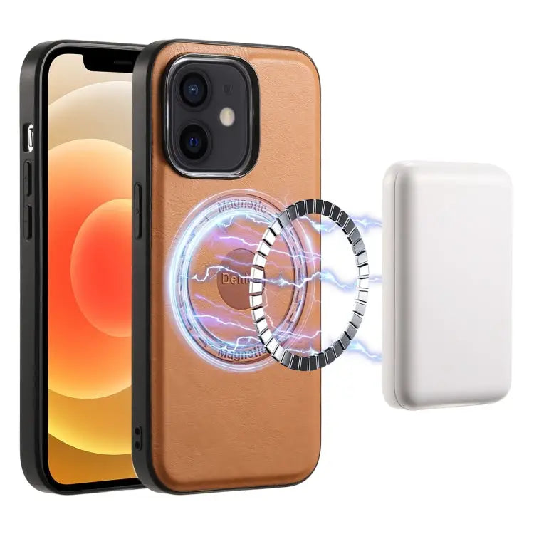 Denior Cowhide Texture Leather MagSafe Phone Case For iPhone 13 Pro Max For iPhone 13 Pro For iPhone 12/12 Pro