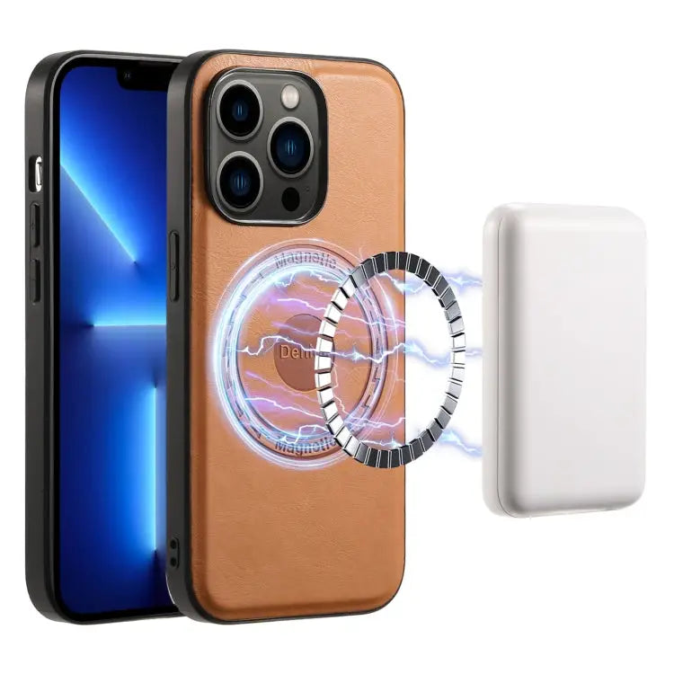 Denior Cowhide Texture Leather MagSafe Phone Case For iPhone 13 Pro Max For iPhone 13 Pro For iPhone 12/12 Pro