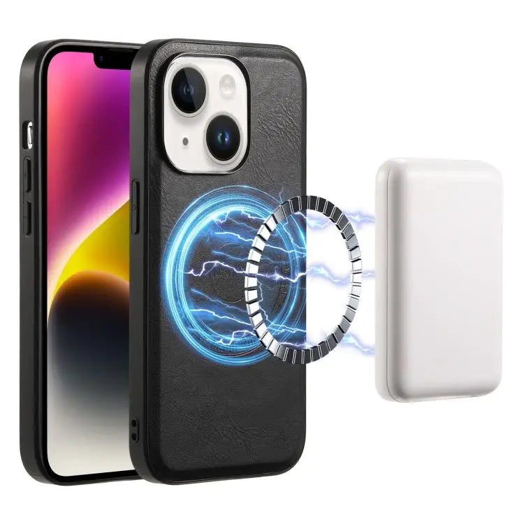 Denior Cowhide Texture Leather MagSafe Phone Case For iPhone 15 Plus For iPhone 15 For iPhone 14 Plus For iPhone 14/13