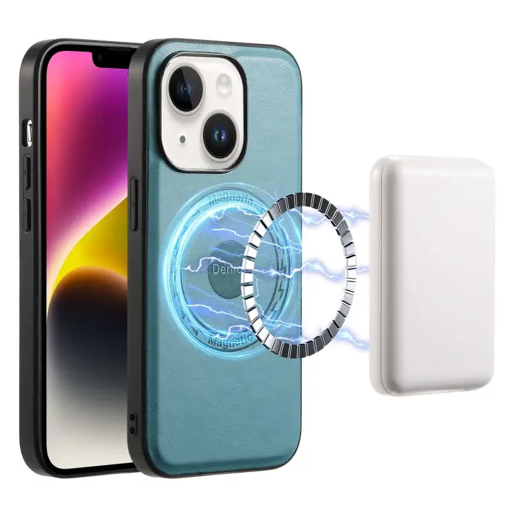 Denior Cowhide Texture Leather MagSafe Phone Case For iPhone 15 Plus For iPhone 15 For iPhone 14 Plus For iPhone 14/13