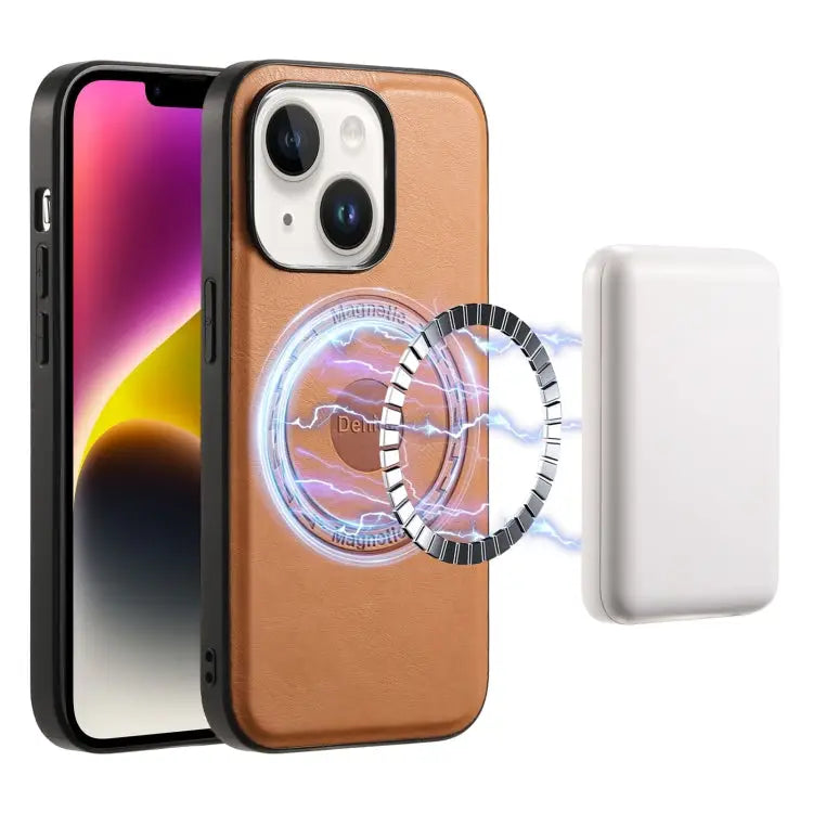 Denior Cowhide Texture Leather MagSafe Phone Case For iPhone 15 Plus For iPhone 15 For iPhone 14 Plus For iPhone 14/13