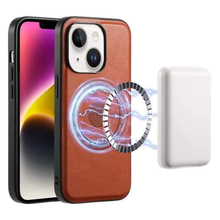 Denior Cowhide Texture Leather MagSafe Phone Case For iPhone 15 Plus For iPhone 15 For iPhone 14 Plus For iPhone 14/13