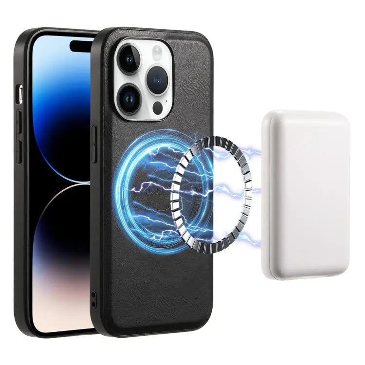 Denior Cowhide Texture Leather MagSafe Phone Case For iPhone 15 Plus For iPhone 15 For iPhone 14 Plus For iPhone 14/13