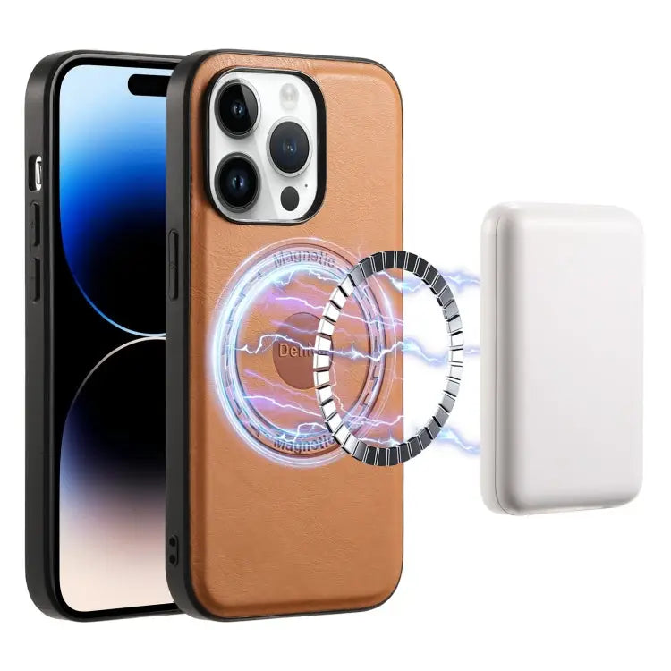 Denior Cowhide Texture Leather MagSafe Phone Case For iPhone 15 Plus For iPhone 15 For iPhone 14 Plus For iPhone 14/13