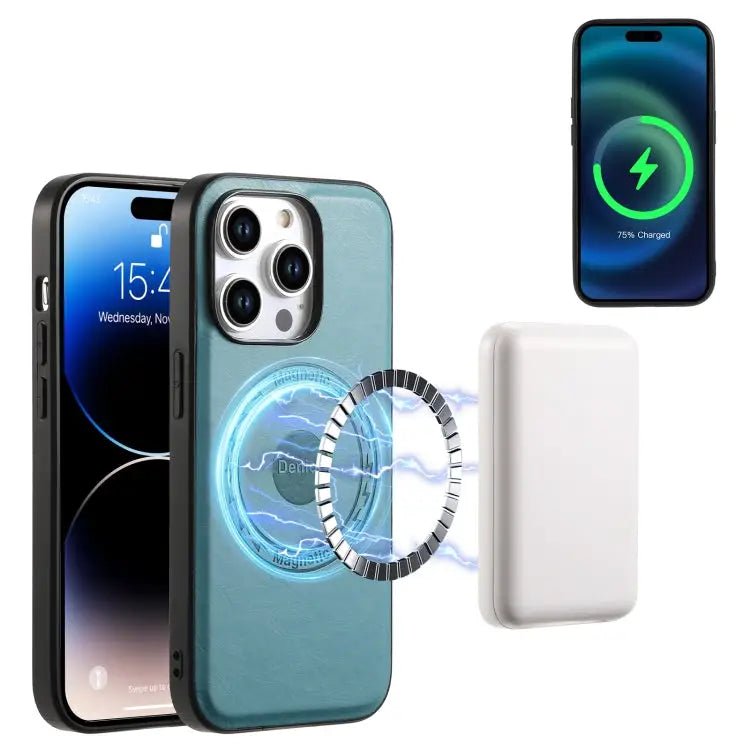 Denior Cowhide Texture Leather MagSafe Phone Case For iPhone 15 Plus For iPhone 15 For iPhone 14 Plus For iPhone 14/13