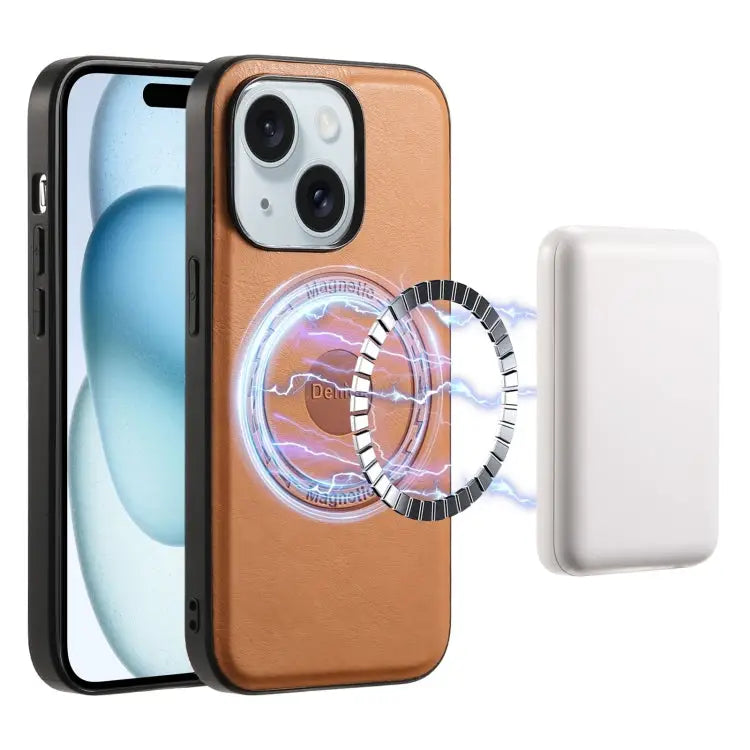 Denior Cowhide Texture Leather MagSafe Phone Case For iPhone 15 Plus For iPhone 15 For iPhone 14 Plus For iPhone 14/13