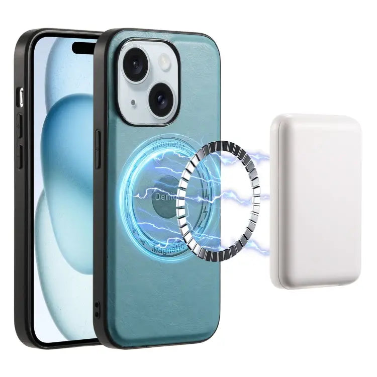 Denior Cowhide Texture Leather MagSafe Phone Case For iPhone 15 Plus For iPhone 15 For iPhone 14 Plus For iPhone 14/13