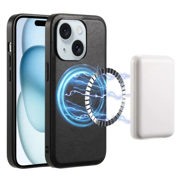 Denior Cowhide Texture Leather MagSafe Phone Case For iPhone 15 Plus For iPhone 15 For iPhone 14 Plus For iPhone 14/13