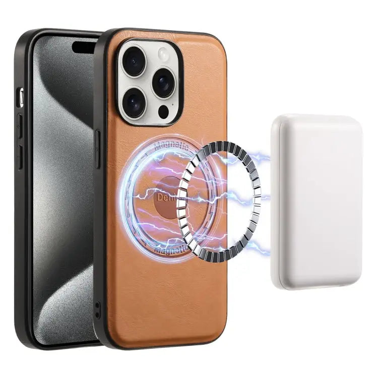 Denior Cowhide Texture Leather MagSafe Phone Case For iPhone 16 Pro Max For iPhone 16 Pro For iPhone 16 Plus For iPhone