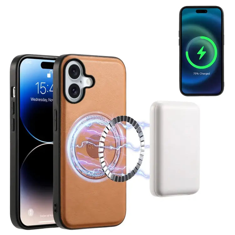 Denior Cowhide Texture Leather MagSafe Phone Case For iPhone 16 Pro Max For iPhone 16 Pro For iPhone 16 Plus For iPhone